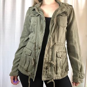 Olive/Army Green Cargo Jacket with Hood